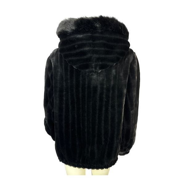 Faux fur hooded coat jacket zippered closing Dressbarn size small - Picture 2 of 12